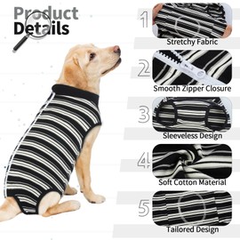 LeLePet Dog Recovery Suit, Striped Pet Surgical Vest for Male Female Dogs, Dog Body Suit After Surgery, Post Surgery Onesie for Spay Neuter, Anti-Licking Medical Pet Shirt for Dogs, Black 3XL