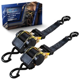 ANLULOAD Retractable Ratchet Strap,（1.77In*9.84Ft） S Hook Retractable Tie Down Strap for Motorcycles, Boats,Atvs,Utvs.BS:4409Lbs