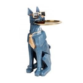 Modern Resin Dog Sculpture Cute End Side Table with Metal Storage Tray Tissue Box - Color: Blue