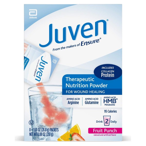Juven Therapeutic Nutrition Drink Mix Powder for Wound Healing Support, Includes Collagen Protein, Fruit Punch, 1.01 Ounce (Pack of 48),66691