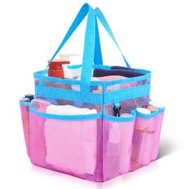 Nidoul Mesh Shower Caddy Portable, Dorm Room Essentials for College Students Girls, Large Shower Tote Shower Caddy Bag for Camping, Swimming, Gym, Travel, Bathroom (Pink Blue)