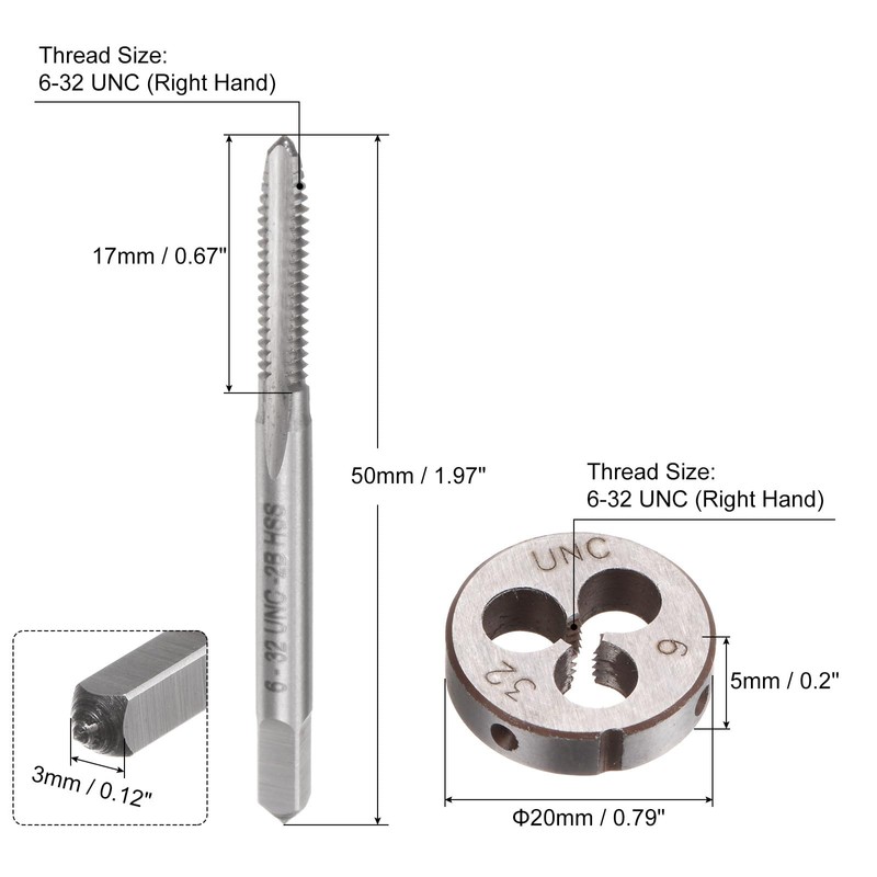 sourcing map 3pcs Tap and Die Set, 6-32 UNC Thread