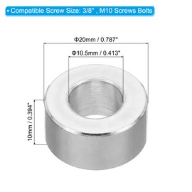 PATIKIL M10 Aluminum Spacer 5 Pcs Metal Spacer Aluminum Round Inner Diameter 10.5mm x 20mm Outside Diameter x 10mm Length Thickness Aluminum Spacer Screws for Standoffs 3/8" M10 Screw Bolts