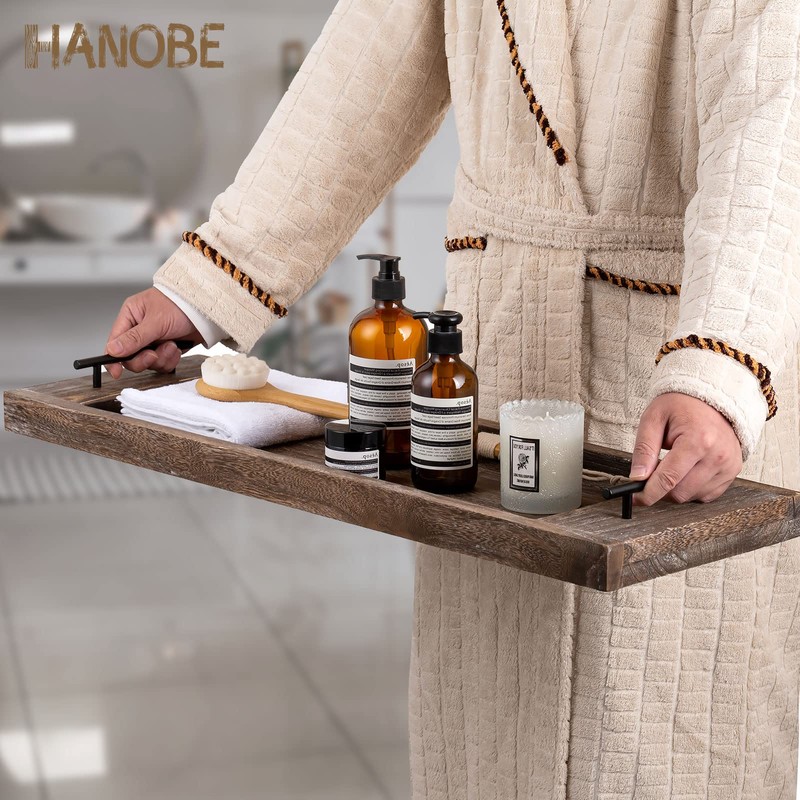 Hanobe Bathtub Tray Bath Caddy: Wood Tub Trays Table Extra
