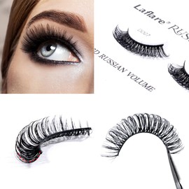 Laflare 3D False Eyelashes Russian Volume Strip Lashes | Fluffy, Wispy, Lightweight | Faux Mink Eyelashes Extension D Curl Wispy Handmade Soft Reusable 3 Packs Value Combo. (FDD07X3C)