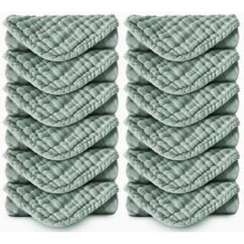 Spotted Play Muslin Burp Cloths 100% Cotton Large 20''x10'' Extra Soft and Absorbent Baby Wash Cloths Spit Up Rags - Baby Burping Cloth for Boys Girls Items(12 Pack Green)