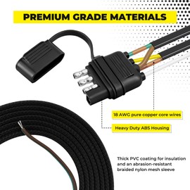 YIBEICO 35FT 4 Pin 5 Wire Trailer Wiring Harness Kit - 18AWG Pure Copper Wires with Tinned Ends to Prevent Wear, for Connection of Tail Lights, Brake Lights and Turn Signals (35FT)
