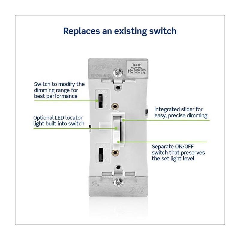 Leviton Toggle Slide Dimmer Switch for Dimmable LED, Halogen and