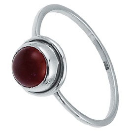 Chic-Net Silver Ring Carnelian 6 mm Red Round Edge 925 Sterling Silver Stone Rings Jewellery, Carnelian,