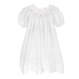 Petit Ami Baby Girls Daygown with Heart Smocking and Pearls (White, 9 Month)