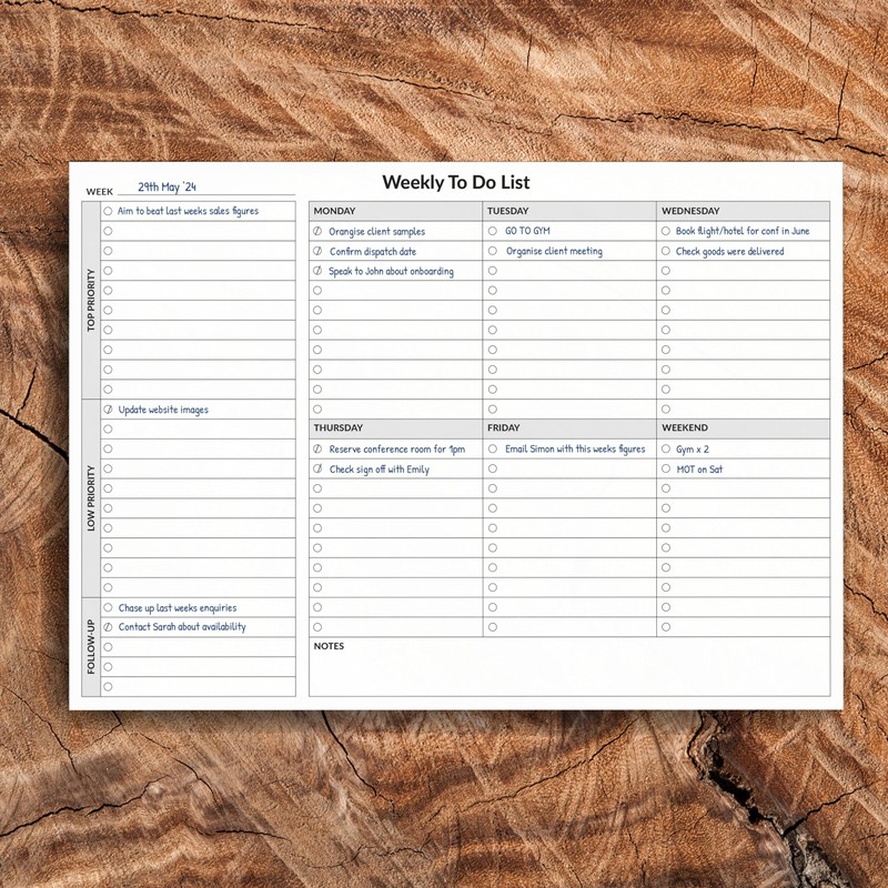 A4 Weekly Desk Planner/To Do List - 52 tear off