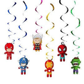Happium Spiral Streamers Party Decorations, 100 cm Length, 6 Pieces, Superhero Hanging Swirls Garland for Birthday