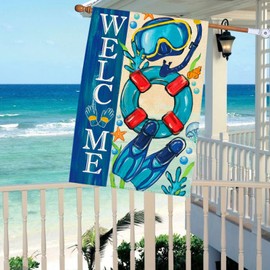 Tikeciti Summer Diving Welcome Garden Flag 28 x 40 Inch Double Sided, Italy Blue Ocean Beach Swim Ring Burlap Large Yard House Flag Summer Seasonal Holiday Outdoor Outside Decoration