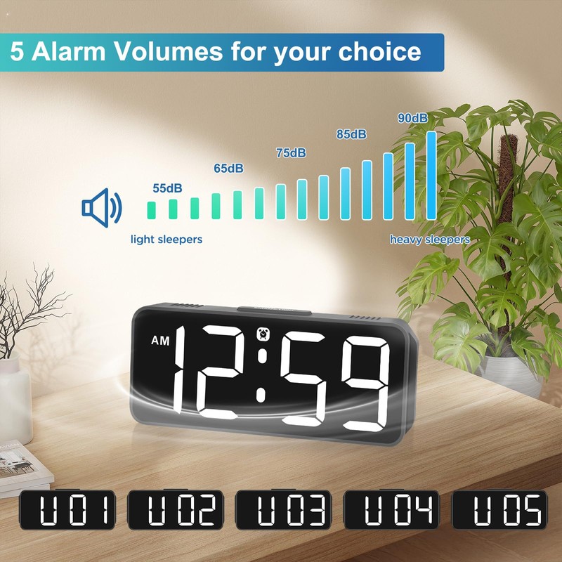 Peakeep Small Digital Alarm Clock Plug in for Bedrooms Bedside,