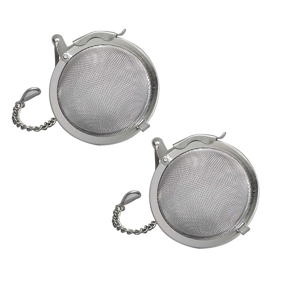 HIC Kitchen Mesh Ball Tea Infusers, 18/8 Stainless Steel Mesh, Set of 2, For Loose Leaf Tea and Mulling Spices