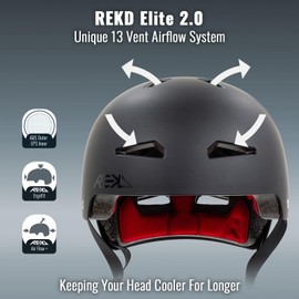 REKD Elite 2.0 Helmet, Fully Certified with Adjustable Padding, For All Action Sports, Black L-XL 57-59cm