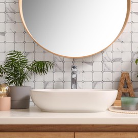 Yipscazo 1 Sheet Peel and Stick Diamonds Tile Backsplash, PVC Backsplash Tiles,Stick on Backsplash for Kitchen (12'' X 12'', White)