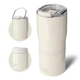 BOTTLE BOTTLE Stainless Steel Tumblers with Handle, Insulated Tumblers with 2 Lids, 22oz 2IN1 Coffee Tumbler for Home Office and Party, Travel Tumblers for Woman and Man as Gifts(Cream)