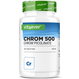 Chromium Picolinate - Extra High Dose 500 mcg Chrome per Tablet - 365 Tablets - Laboratory Tested - No Unwanted Additives - High Dose - Vegan