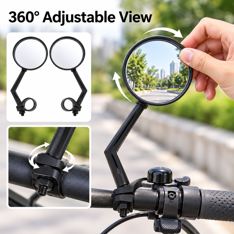 2-Piece Universal Bike Rearview Mirrors – 360° Rotating Handlebar Mirrors