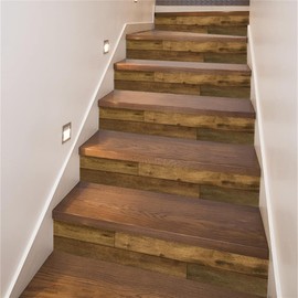 artfanke 13Pcs Vintage Wood Grain Stair Stickers Peel and Stick - Faux Wood Stair Riser Decals for Home Office Decor 39.37"x7.09"