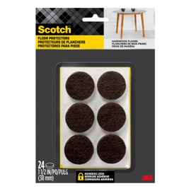 Scotch Felt Pads, Felt Furniture Pads for Protecting Hardwood Floors, Round, Brown, 1.5-in Diameter, 24 Pads