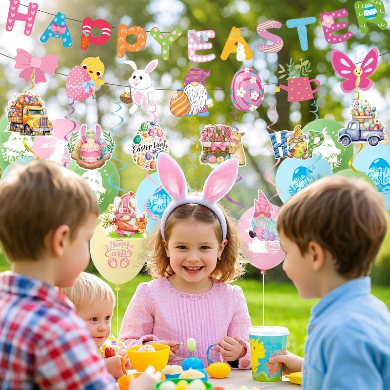 Easter Decorations Indoor Happy Easter Banner Garland Easter Bunting Balloons