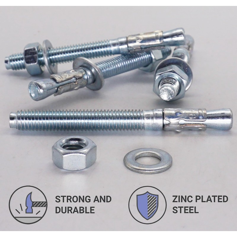SKIR'CO (Pack of 10) Galvanised Wedge Anchors M8 x 80