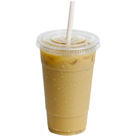 [50 Pack] 24 oz BPA Free Clear Plastic Cups With Flat Slotted Lids for Iced Cold Drinks Coffee Tea Smoothie Bubble Boba, Disposable, Extra Large Size