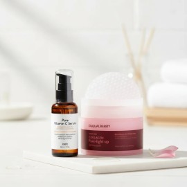 Kit Skincare: Sérum Vitamina C 5% Ácido Hialurónico 60ml + Gel Toner Pads Collagen 60uds
