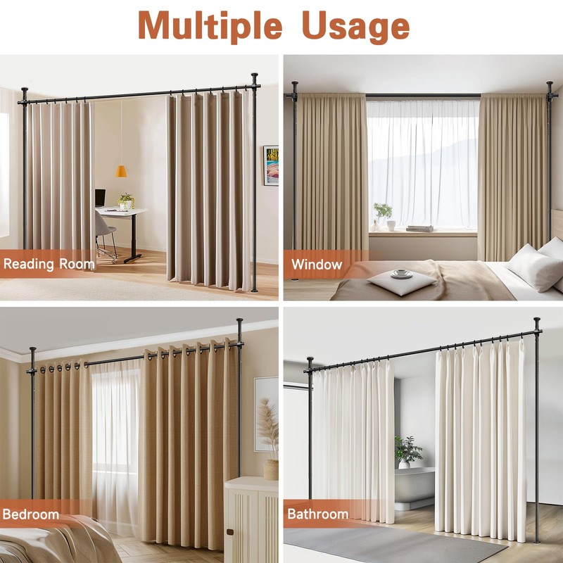 Room Divider No Drilling Curtain Rod Wall Divider for Room