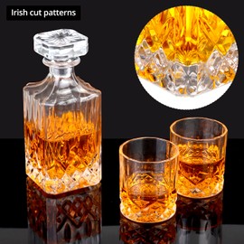 QWORK 3 Pcs Crystal Whisky Decanter & Glass Set - Whisky Glassware with 35 OZ Decanter & 2 Double 11 OZ Glasses, for Liquor, Bourbon