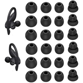 JNSA Replacement Ear Tips Eartips Ear Plug Ear Cap Compatible with Powebeats Pro, S/M/L/Double Flange Silicone Ear Tip 4 Size 12 Pairs, Fit in Charge Case, 12 Pairs Black 23
