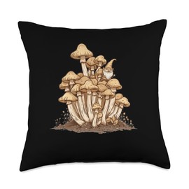 Enoki Mushrooms With Gnomes Throw Pillow