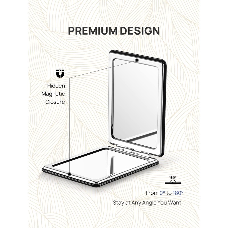 OMIRO Compact Mirror, Classical PU Leather 1X/3X Magnification, Ultra Portable