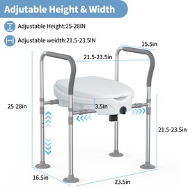 Raised Toilet Seat with Handles,Elevated Toilet Seat Riser for Seniors,Toilet Lift Seat Riser Adjustable Height& Width，Commode toilet for Elderly,Pregnant and Handicap, Fit Any Toilet