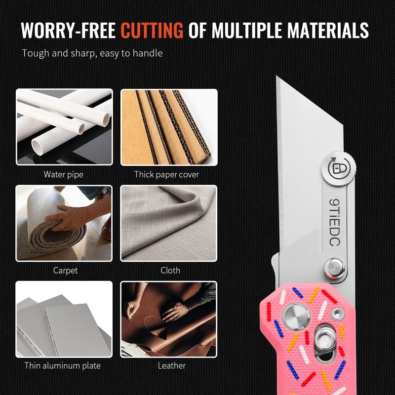 9TiEDC Folding Utility Knife,G10 Handle Heavy Duty Safety box cutter,Razor