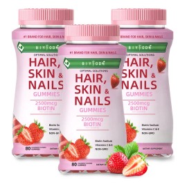 Gominolas Con Biotina Sabor Fresa - 3pc(240 Unidades) - Suplemento Para Cabello, Piel Y Uas - Vitaminas Masticables Para Mujeres Y Hombres Vitavo     
