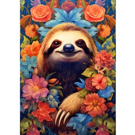HEIBAGO 5D Sloth Diamond Painting Kits for Adults Kids, Flowers Diamond Art Kits for Beginners, DIY Round Diamond Dots Kits Animal Gem Craft for Home Art Decor 30x40cm