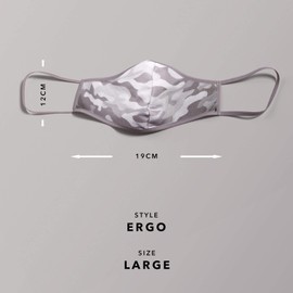 Three Layer Ergo Face Masks - Washable and Reusable Fabric Cover - Soft Cotton Inner Comfort - Grey Camouflage - Size L
