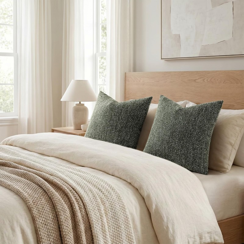 Textured Woven Throw Pillow Covers 22x22 Set of 2 Olive