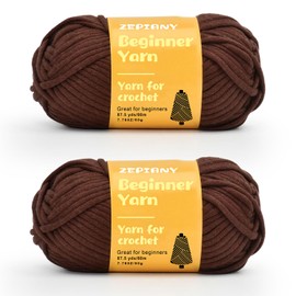 Beginner Yarn for Crocheting 2x1.76oz Yarn for Crocheting and Knitting with Easy-to-See Stitches, Chunky Yarn Cotton-Nylon Blend Yarn for Beginners Crochet Kit-Dark Coffee