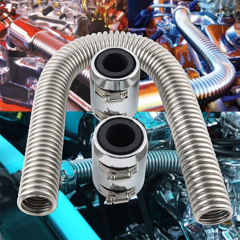 VEHITO 24" Chrome Stainless Steel Radiator Hose Kit, Flexible Radiator