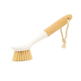 Afnax Dish Cleaning Brush with Handle Built in Scraper, Bamboo Scrubbing Brush for Pots, Pans, Dish Plates, Multiple cleaning, Kitchen Cleaning Sink
