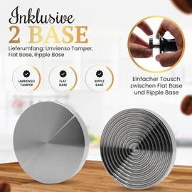 UMRIENSO® Tamper 51 mm Set with Ripple + Flat Base Interchangeable, Perfect Barista Accessory Set, 51 mm Tamper Pressure Regulating, Barista Set for Coffee Lovers, Portafilter Accessories, Portafilter