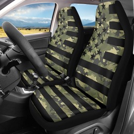 Knextrepoy Green Camo Car Seat Covers Front Seats Cover High Back Seat Covers for Trucks American Flag Auto Seat Covers for Most Cars, Van, SUV Interior Accessories Decor Set of 2