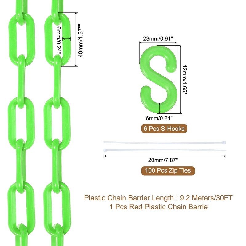 sourcing map Plastic Chain 30 FT/9.2 M, Safety Chain Green