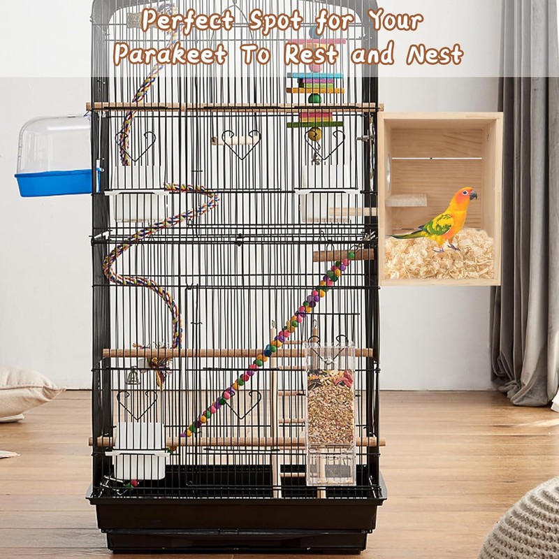 Parakeet Nesting Box Transparent Design, Natural Wood Bird Nest Breeding