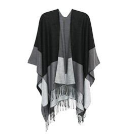 Ciormis Poncho Cape for Women, Fashion Black Gray Fringe Shawl Wrap, Women's Open Front Poncho Shawl Wrap, Winter Sweater Cardigan Scarf(Style44)