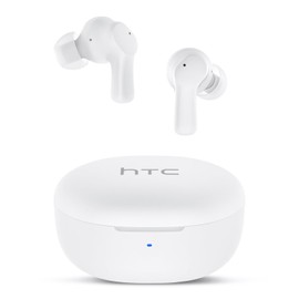 HTC Audífonos Inalambricos Bluetooth 5.3, 40 Horas de Batería, Carga Rápida, Hi-Fi 14mm Drivers Dinámicos, Impermeable IPX4, Llamadas Claras, Auriculares In-Ear Compatible con iOS y Android -Blanco